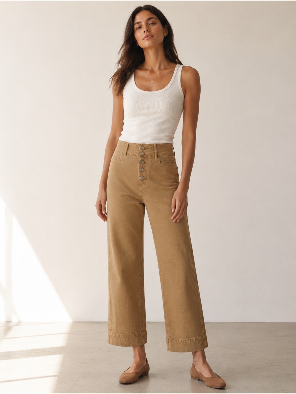 Lou & Grey High Rise Slim Wide Leg Pants Mustard Stretch Casual Size 28 - Picture 1 of 10